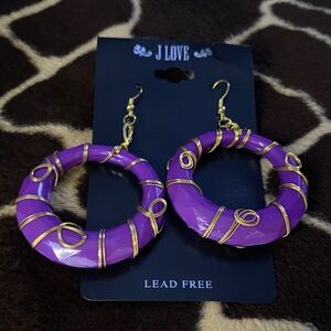 Vintage 90’s Purple and Gold tone Hoop Earrings